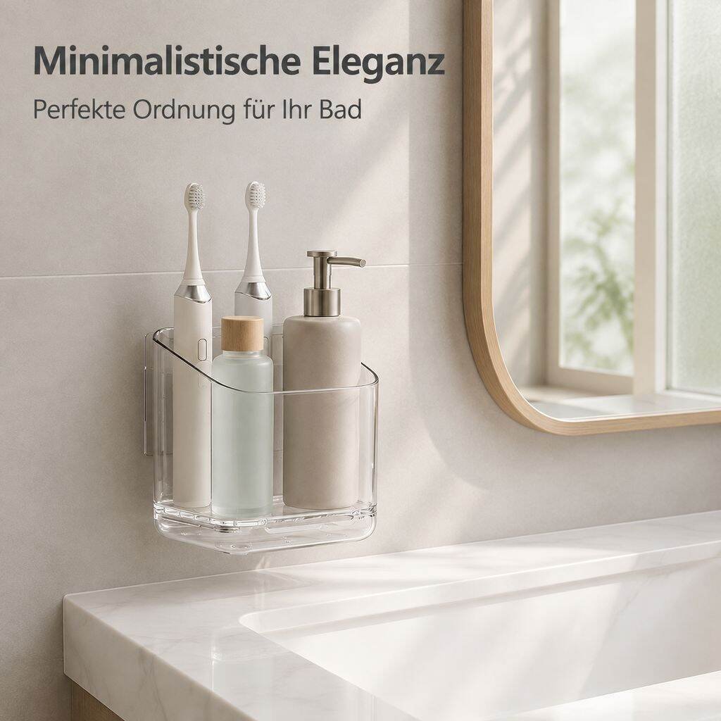 Wandmontiertes Aufbewahrungssystem fürs Badezimmer mit Fächern (ohne Bohren)