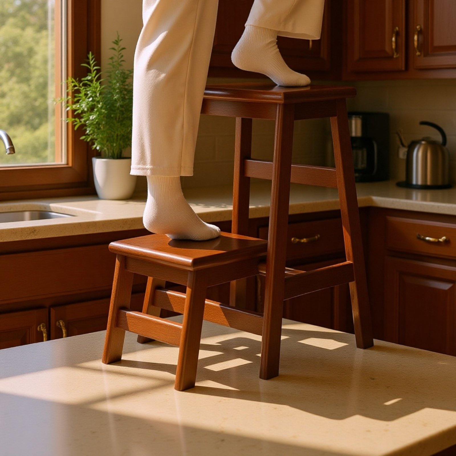 デュアル目的ラダー階段チェア 木製ベンチ