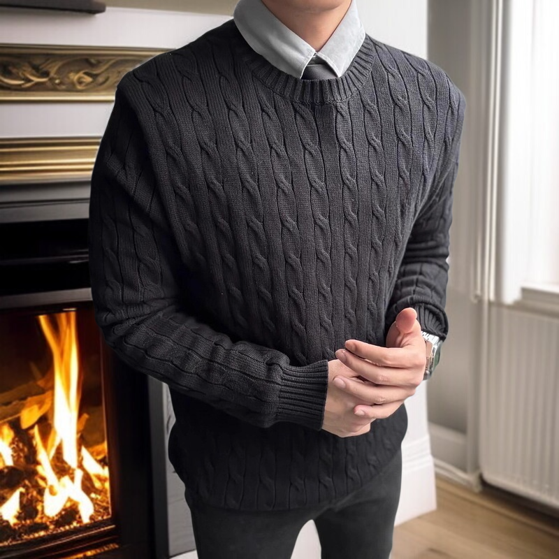 추동 커플 라프 꽈배기 자수 스웨터 여 포니 라운드 니트 스웨터