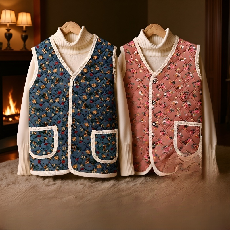 엄마옷 기모 도톰한 아우터 나시 베스트 빅사이즈 플라워 면 조끼 나시 조끼 기모 도톰한 면 조끼