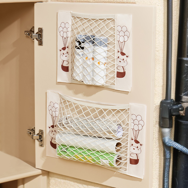 キッチン収納袋収納アーティファクトベルクロメッシュバッグパンチなし家庭用壁掛け収納ラックプラスチックゴミ袋
