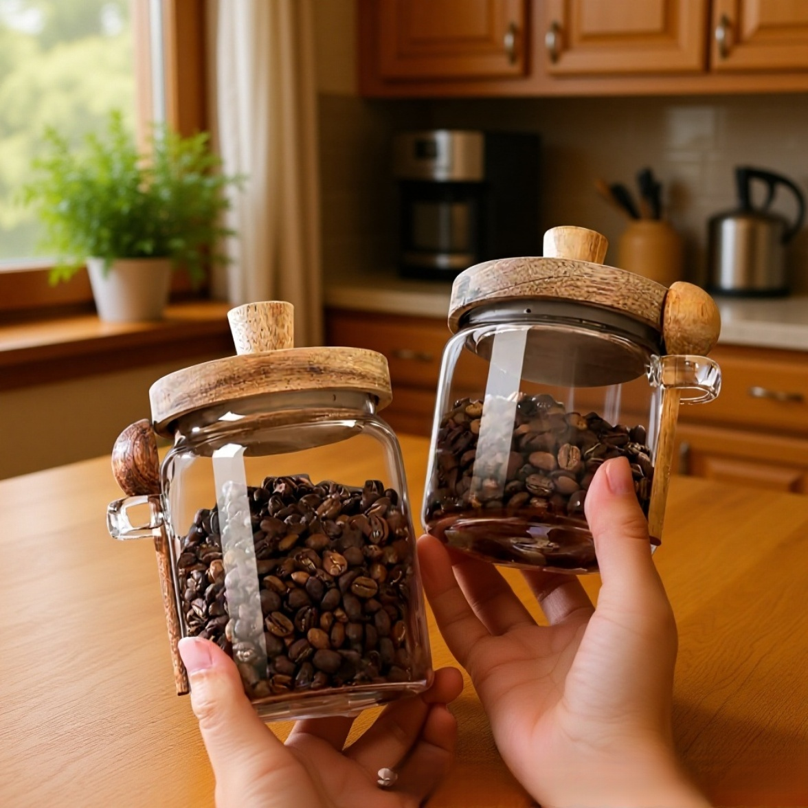 나무 숟가락이 포함된 주방용 유리 보관 용기