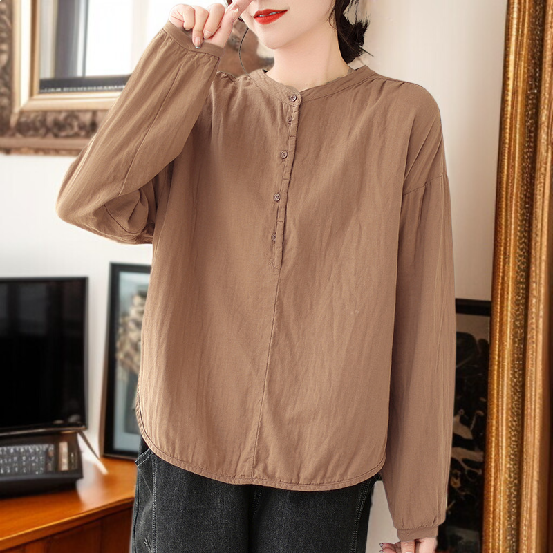 여성 면 마 더블 주름 셔츠