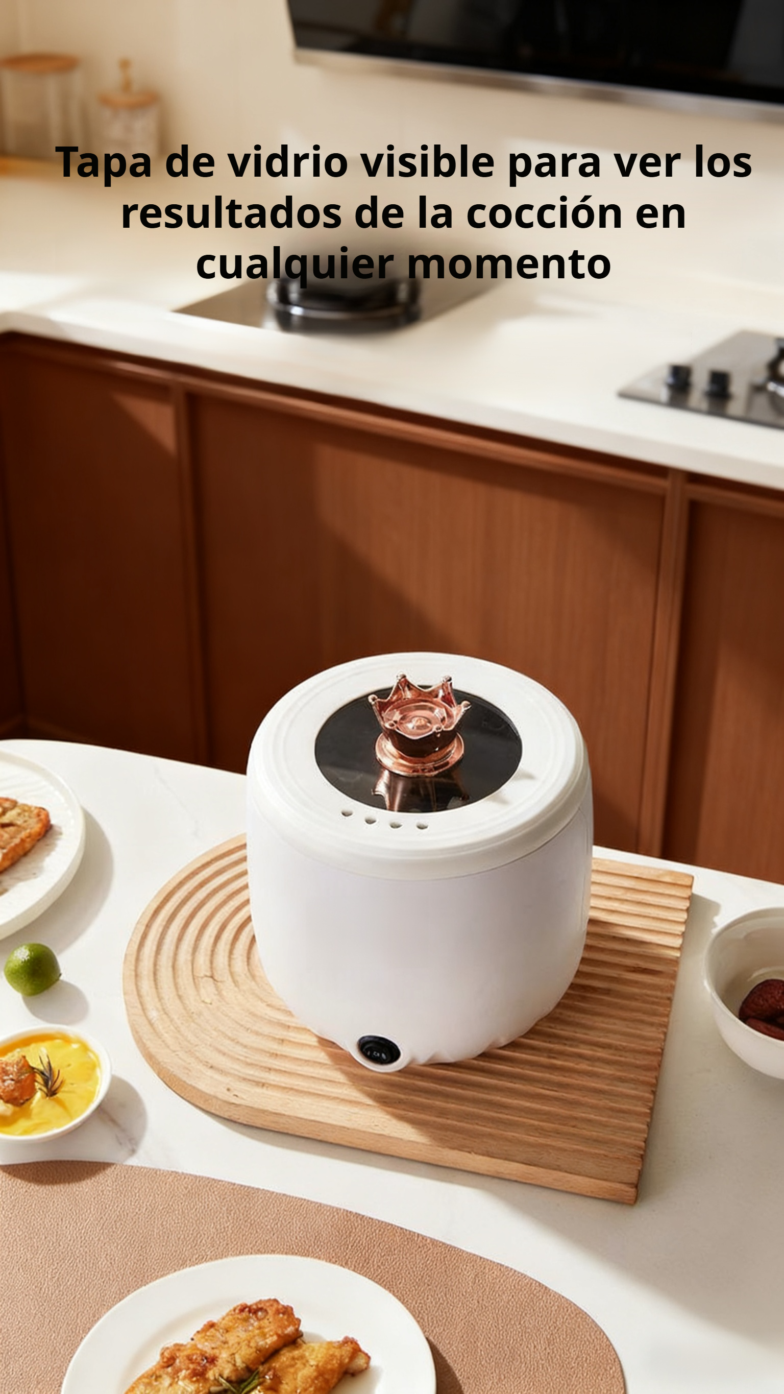 Olla eléctrica cocinando arroz de manera uniforme