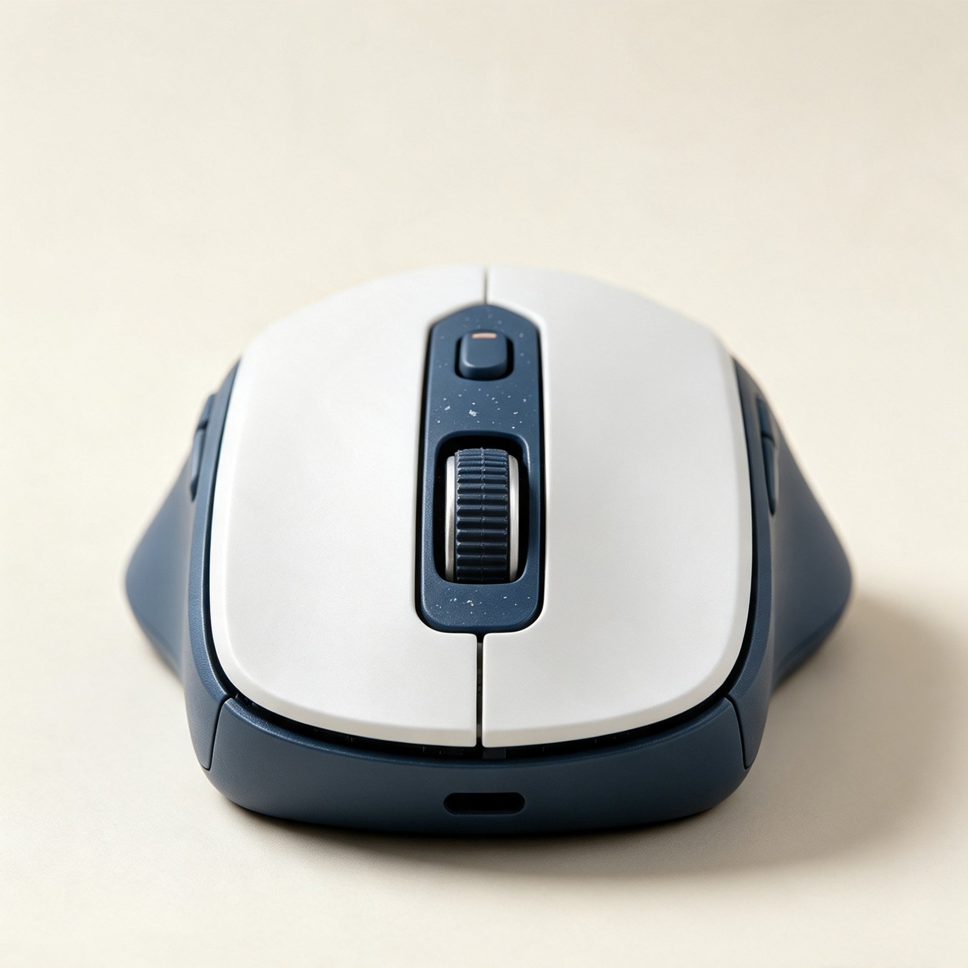 White and navy blue wireless mouse