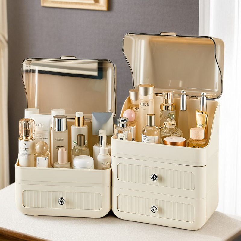 Large Capacity Dustproof Cosmetic Storage Box Desktop Organizer