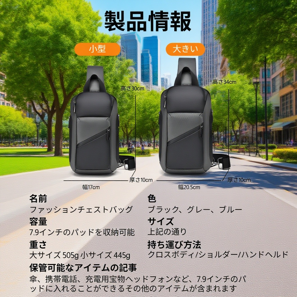 通勤旅行用防水胸バッグ メンズ多機能斜め掛けバッグ