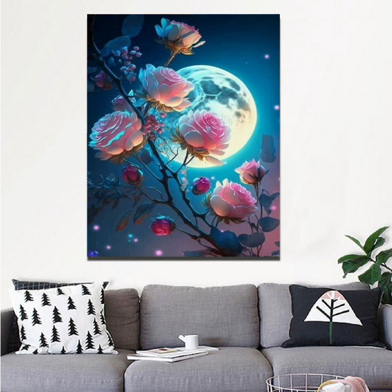 Moonlight Floral Diamond Painting Full Drill Living Room Decor