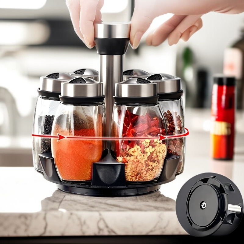 回転式ステンレスガラス調味料瓶、キッチンやバーベキューに最適