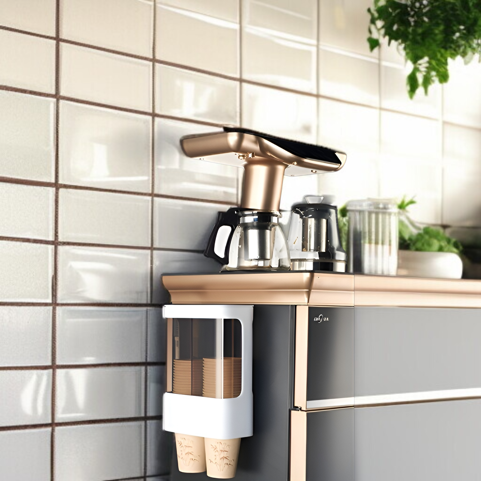 プラスチック使い捨て収納カップラックカップホルダー紙コップディスペンサー防塵ウォーターカップラック壁掛け式ダブルチューブ収納ラック