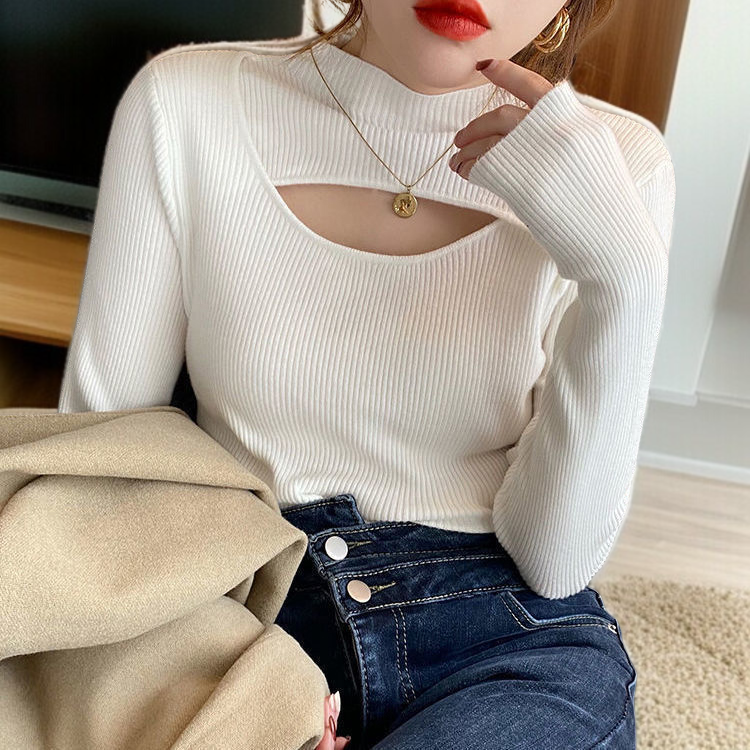 レディース ニットウェア ハーフ タートルネック ボトリング シャツ 秋冬 ニット トップス セーター ミッドネック セーター