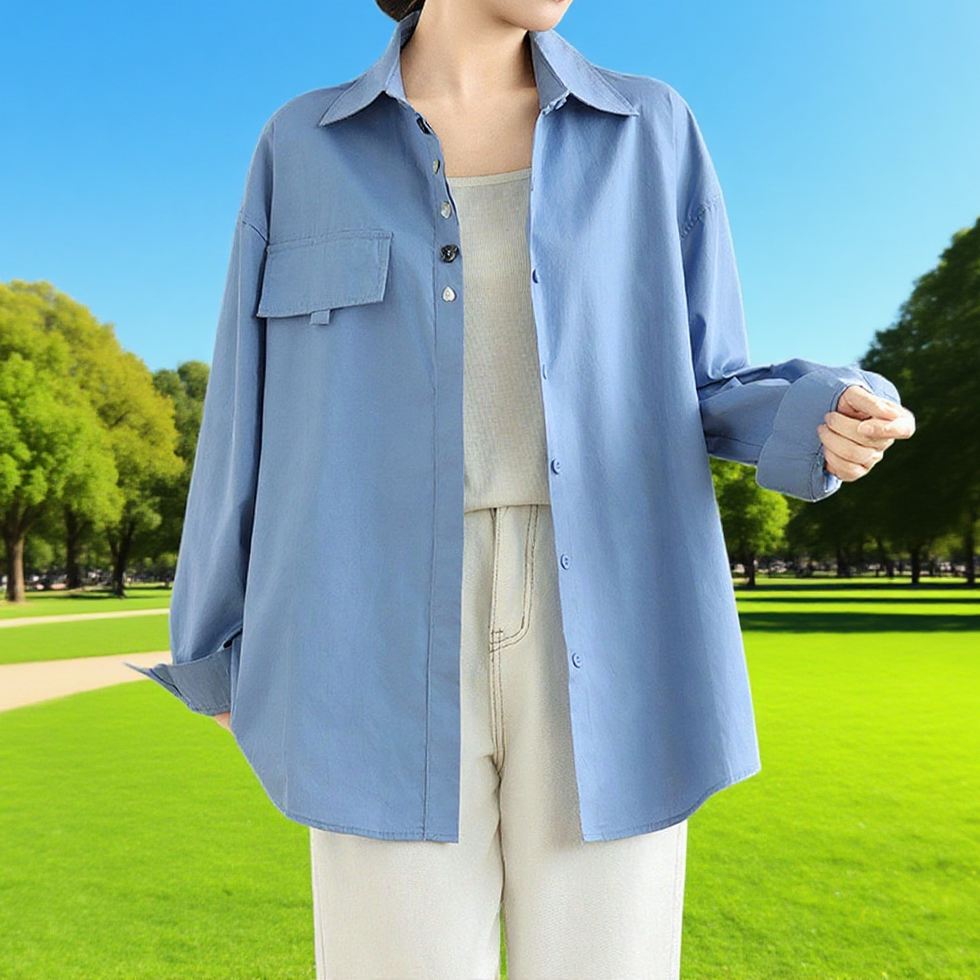 캐주얼 루즈핏 단색 터틀넥 긴팔 셔츠