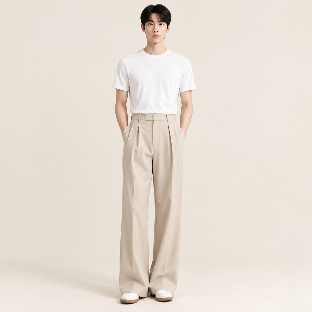 봄가을 남성용 한국 스타일 드레이프 핏 부츠컷 바지