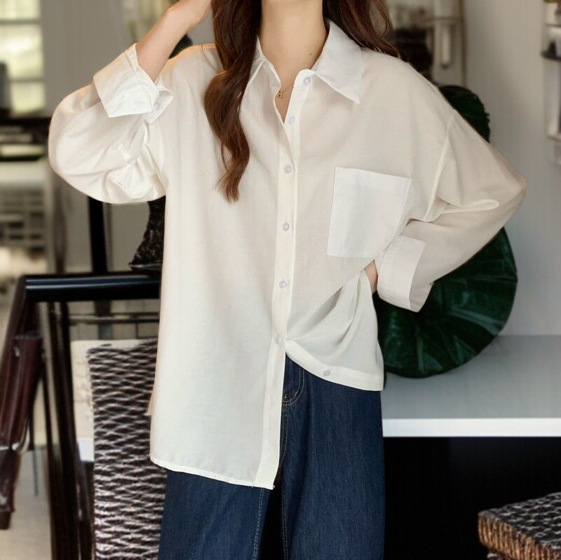春レディース無地シャツインナーブラウスジャケット重ねシフォンシャツ