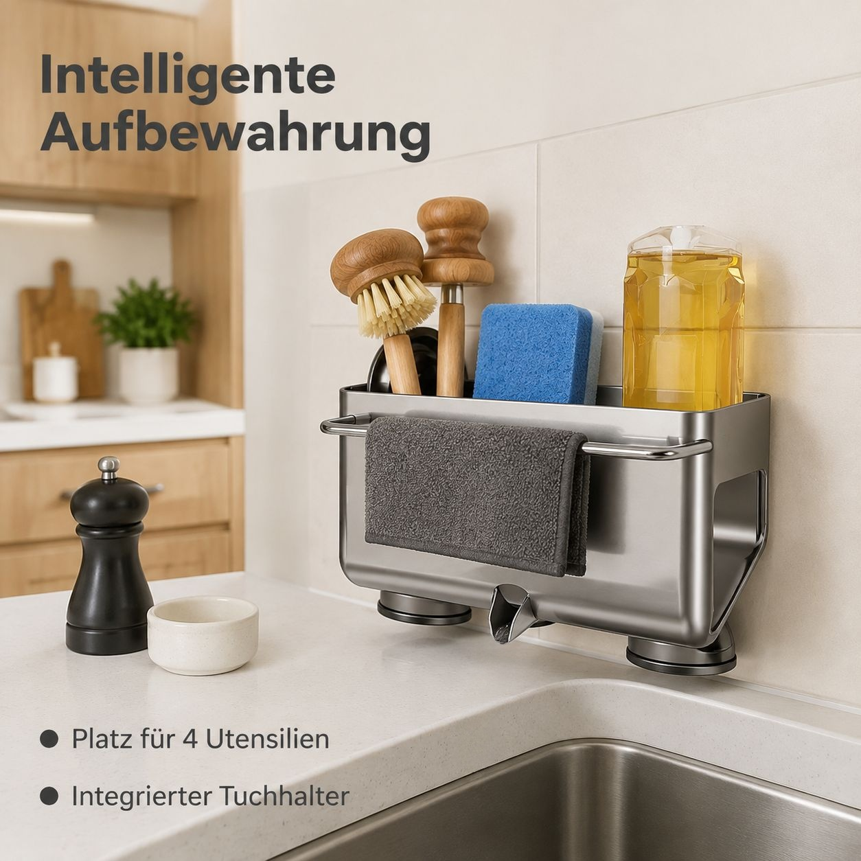 Spültuchhalter mit Saugnapf und Abtropffunktion für die Küche