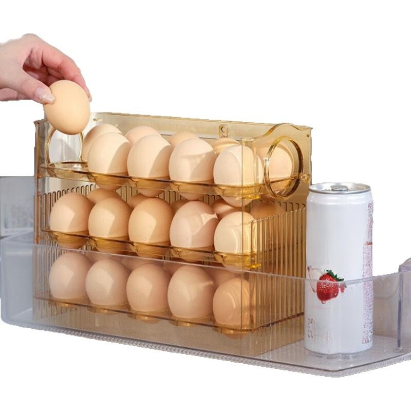 キッチン用卵ケース、冷蔵庫ドア収納ラック、バネ式開閉卵ボックス