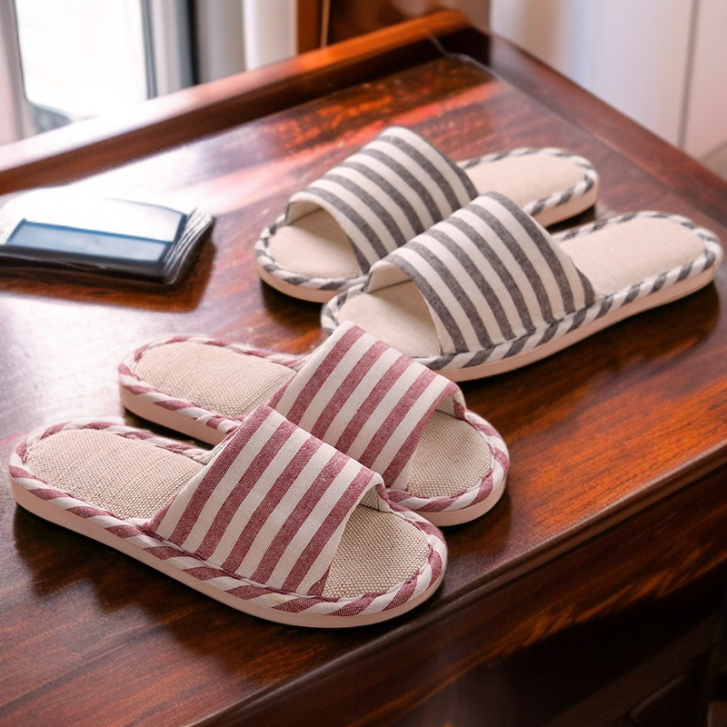 รองเท้าแตะในบ้านผ้าฝ้ายลินินกันลื่นสำหรับผู้หญิงและผู้ชาย ใส่สบาย ระบายอากาศ ซับเหงื่อ