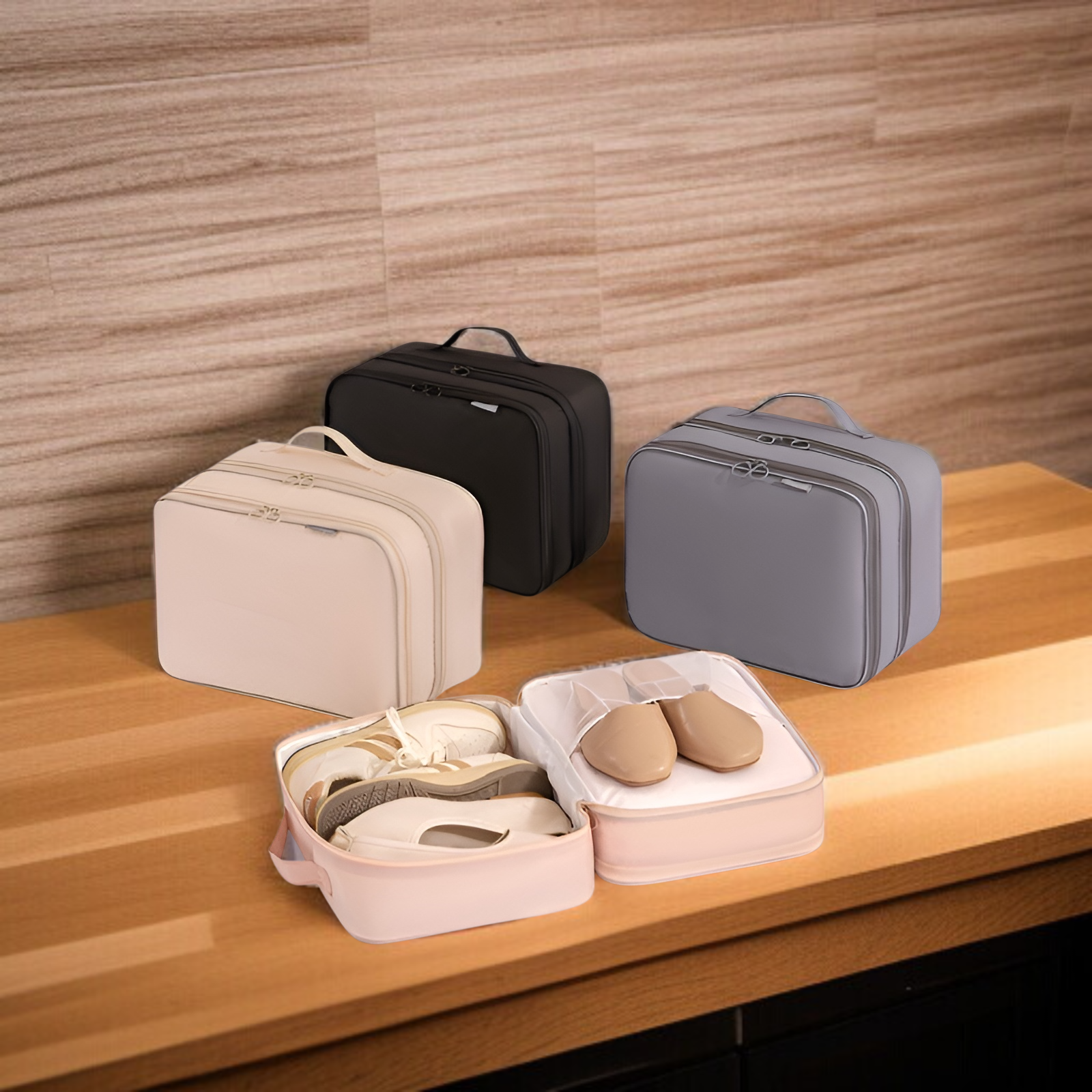 旅行用靴収納バッグ 折りたたみ式 ポータブル 3層 立体 靴バッグ 旅行用