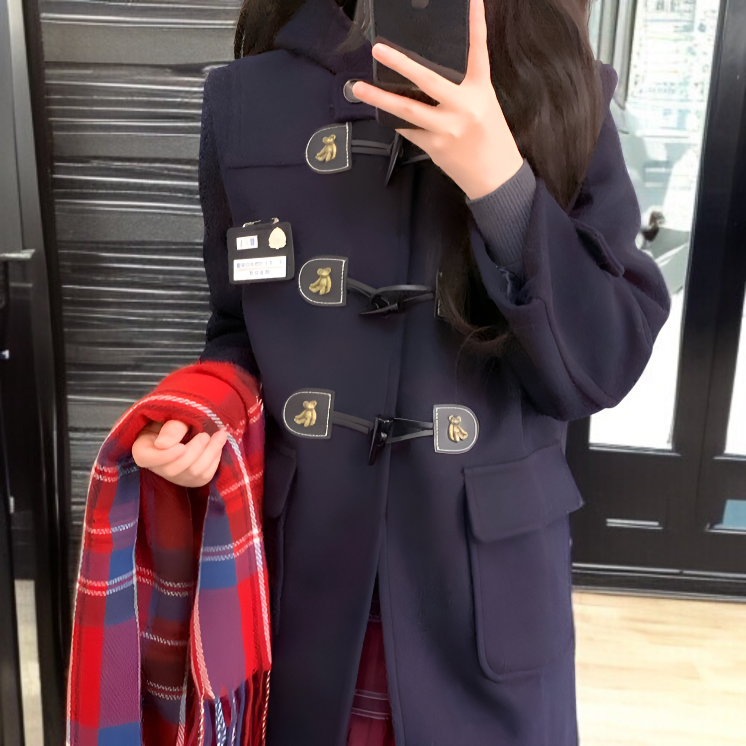 JKホーンボタンウールコート レディース 秋冬カレッジスタイル全身コーディネート