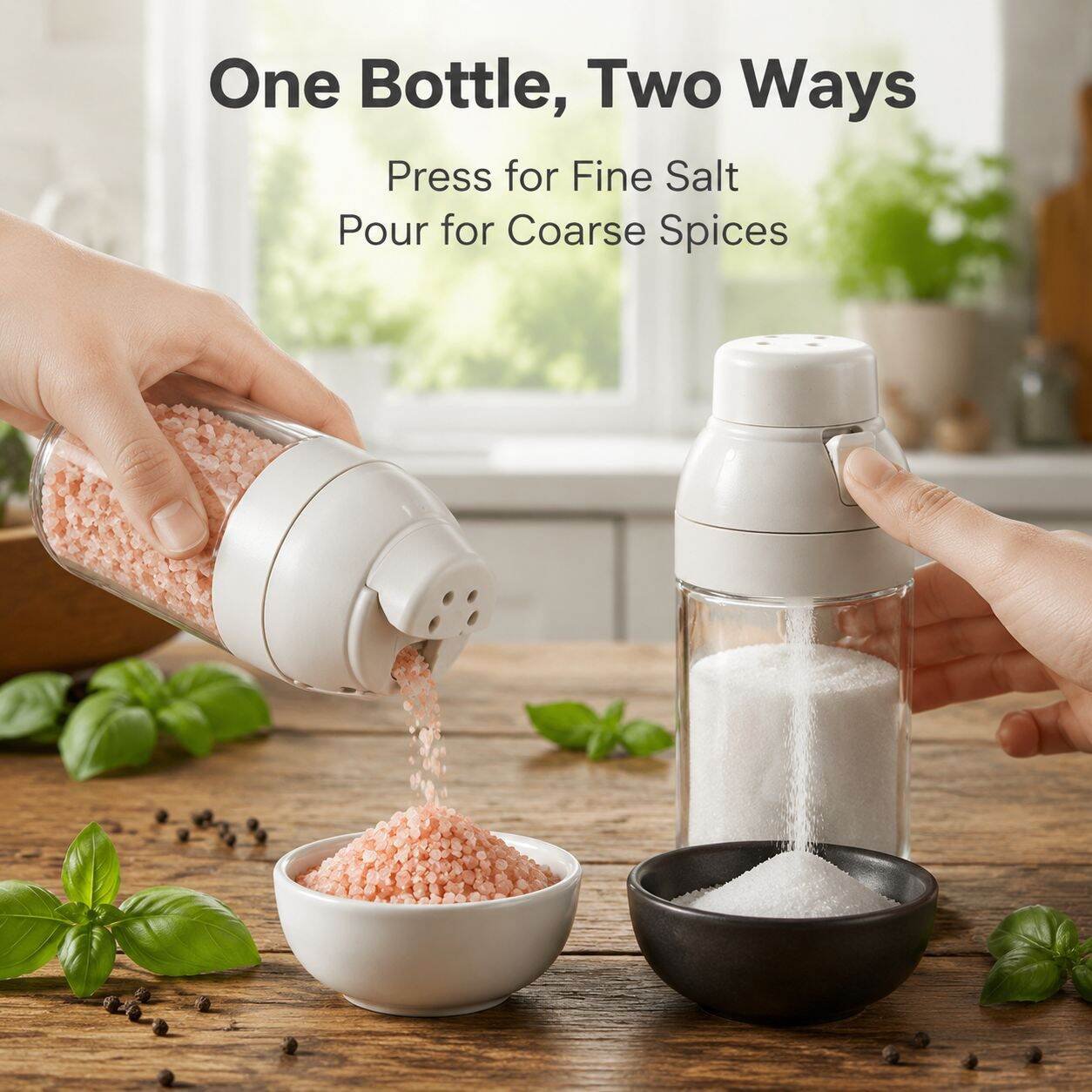 Salt-Control Measuring Dispenser - Sealed Glass Spice Jar