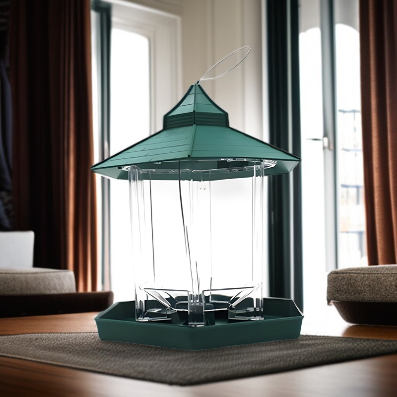 Jaula alimentadora de aves estilo pabellón verde