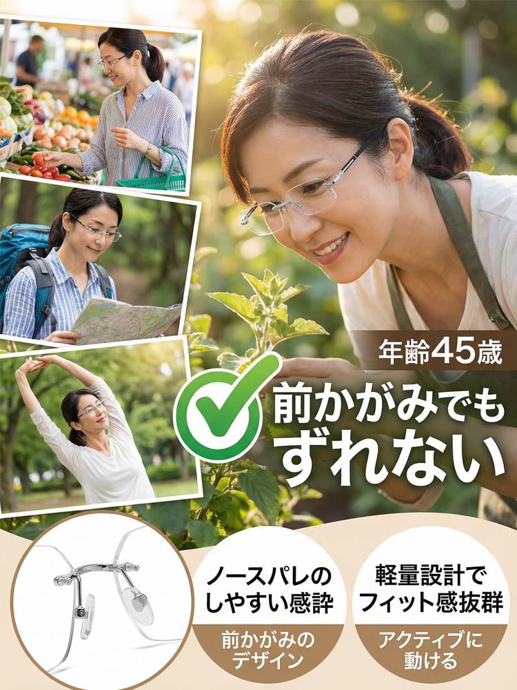 フチなしチタン調光老眼鏡