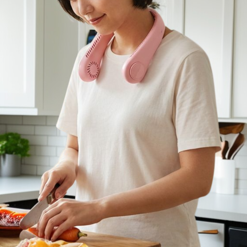 ミニ携帯型ブレードレス首掛け扇風機 USB充電 デジタル表示付き 折りたたみ式