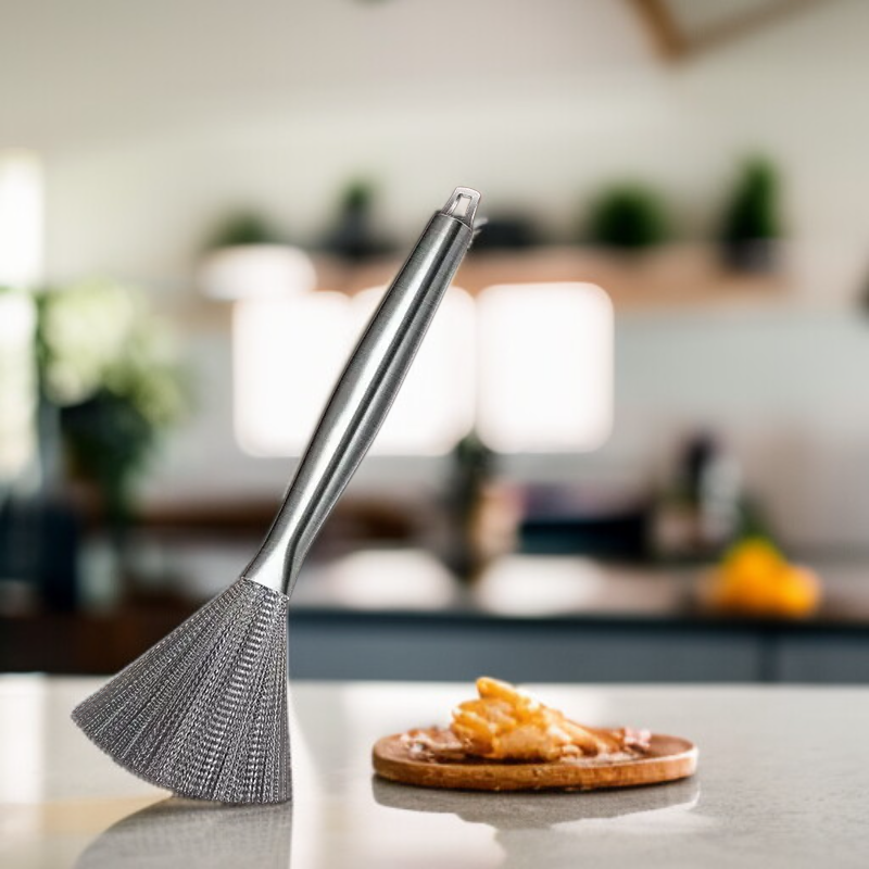 Long Handle Stainless Steel Pot Brush Kitchen Oil Cleaning Brush