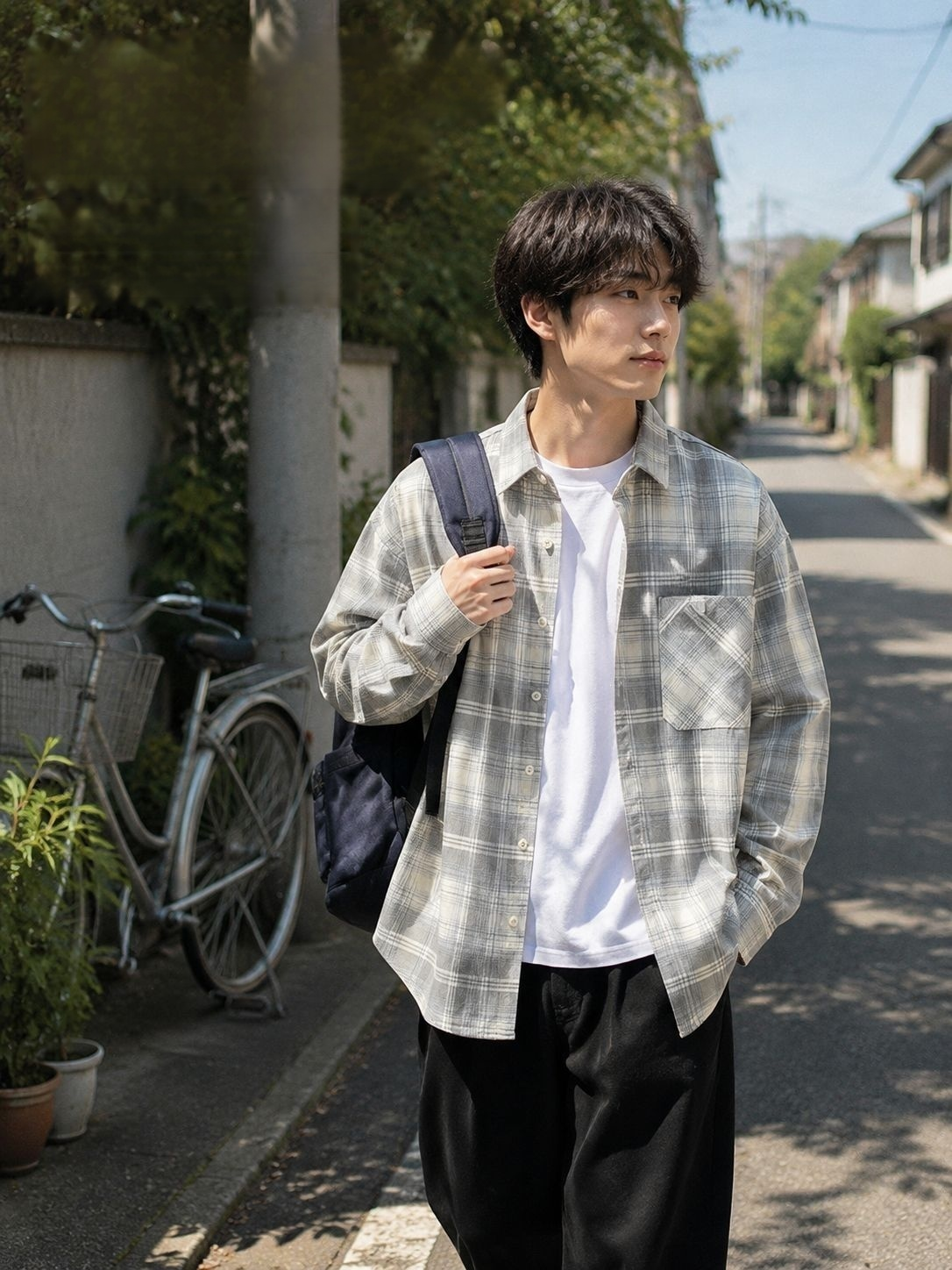 メンズゆったりカジュアル長袖シャツ