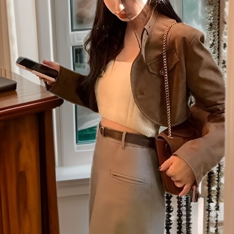 여자 쇼트 브라운 라이더 코트