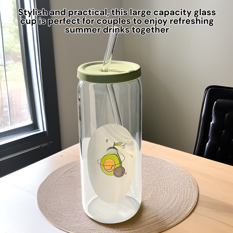 Summer Large Capacity Couple Glass Straw Portable Coke Coffee Cup