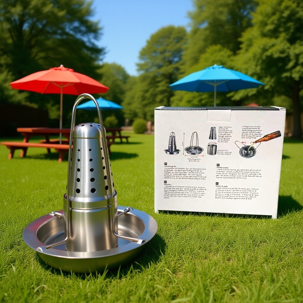 アウトドアで使用されているチキングリルの様子