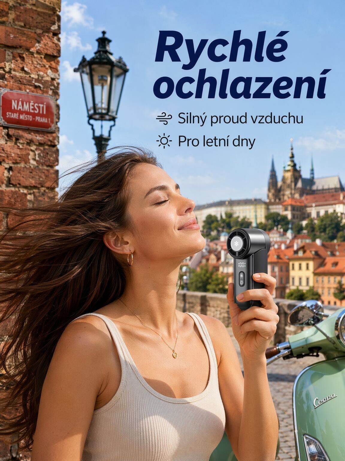 Ventilátor s plynulou regulací rychlosti, dobíjecí, přenosný, vysokorychlostní ruční ventilátor