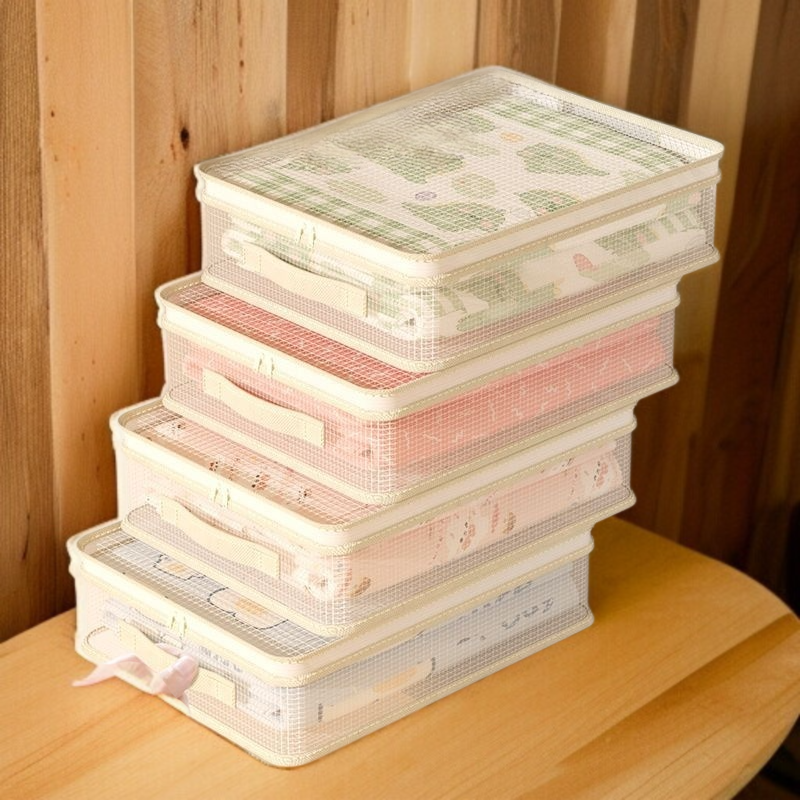 간절기 수납 가방 4종 세트 곰팡이 방지 의류 정리 가방 면 이불 수납 가방 칸막이 망사 옷장 수납 가방