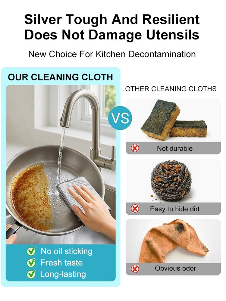 【Powerful Stain Removal】Double-Sided Silver Fiber Bamboo Charcoal Cleaning Cloth