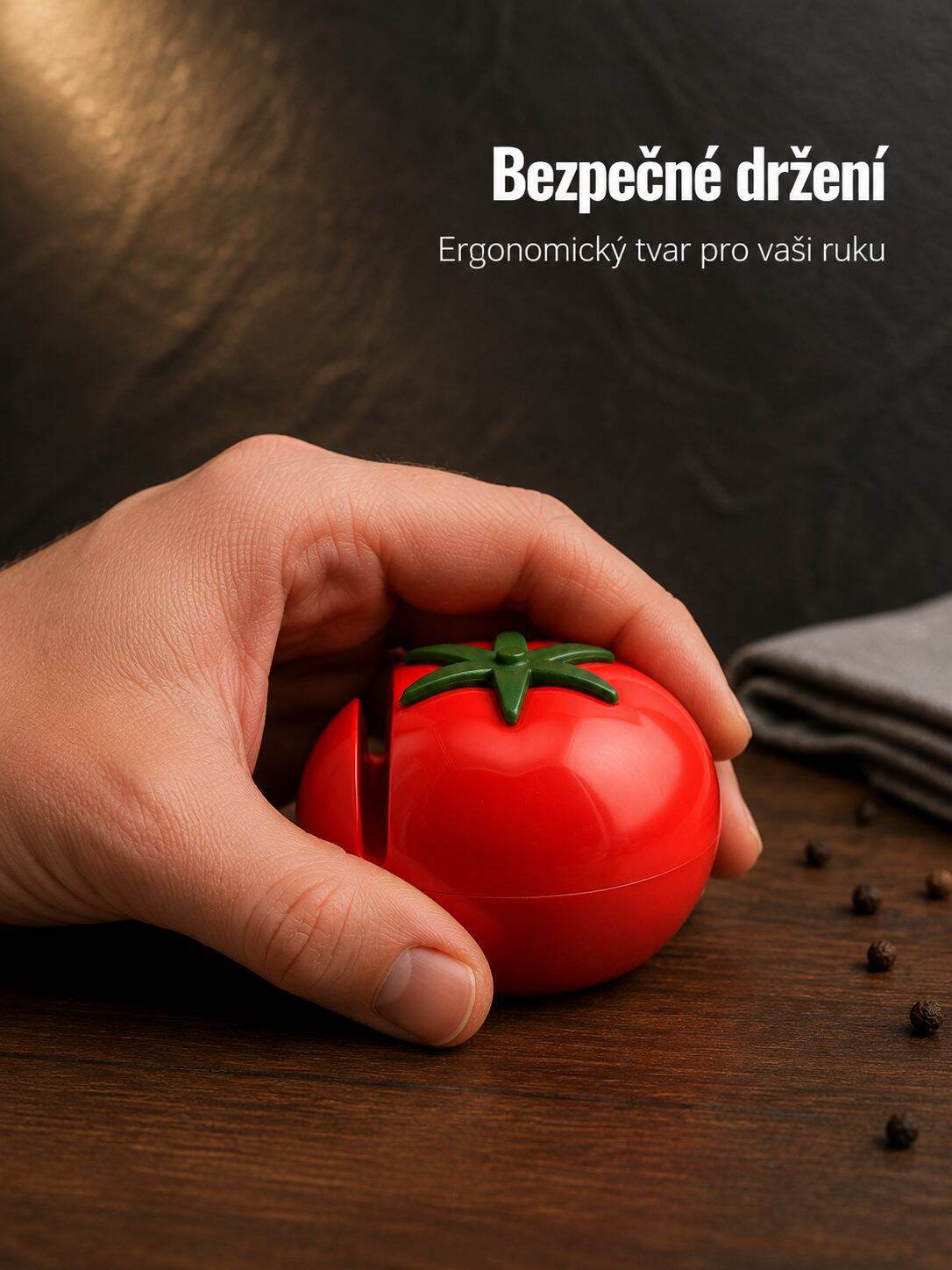 Mini přenosný brousek na nože ve tvaru rajčete, domácí, ruční, kuchyňský brousek