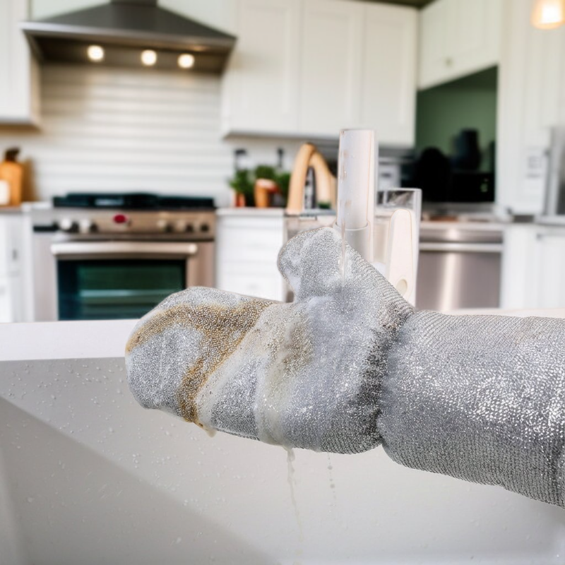 Long Thick Waterproof Heat-Resistant Wire Gloves for Dishwashing and Oil Stain Removal