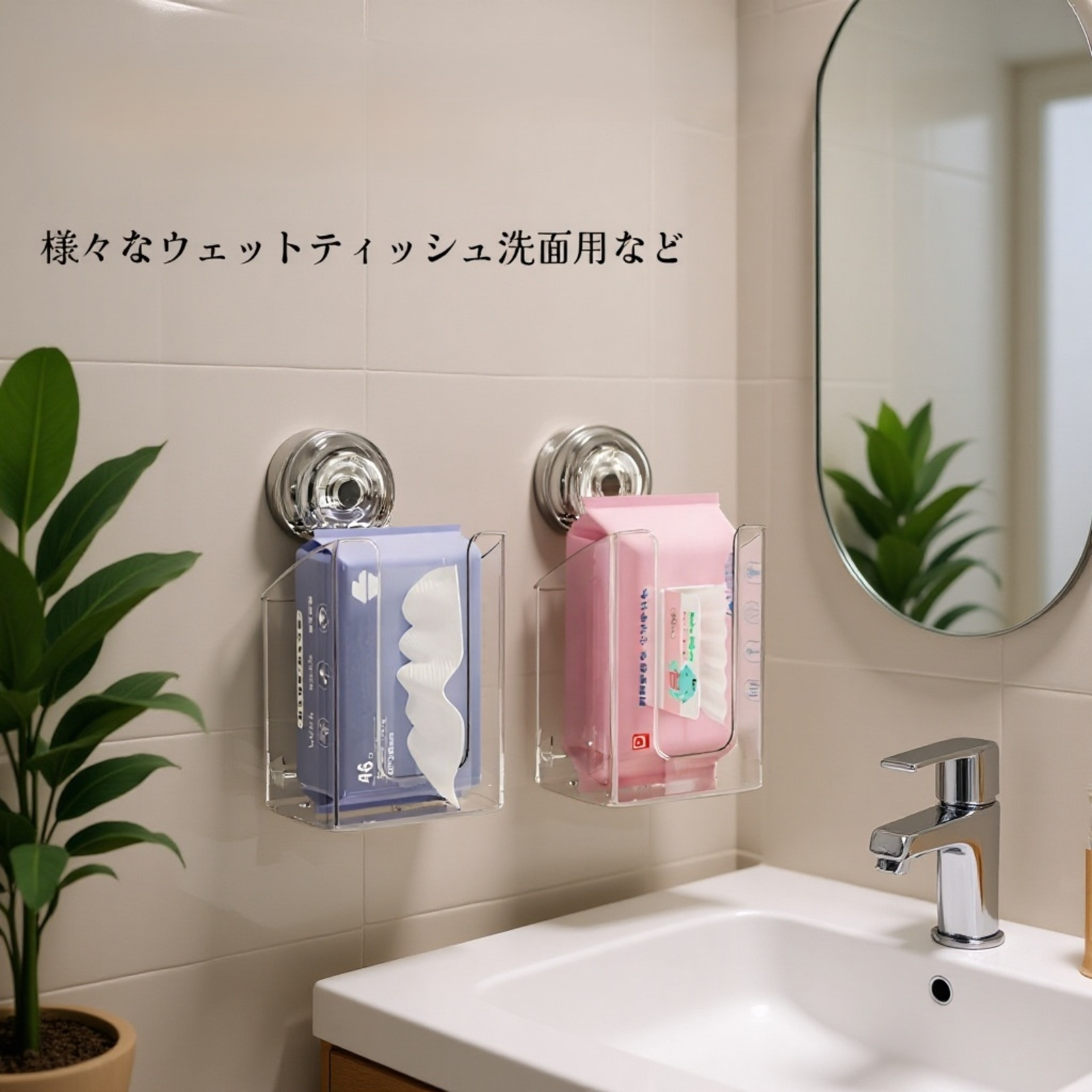 ドーパミンカラー壁掛けティッシュボックス・ウェットティッシュ収納ケース（穴あけ不要）