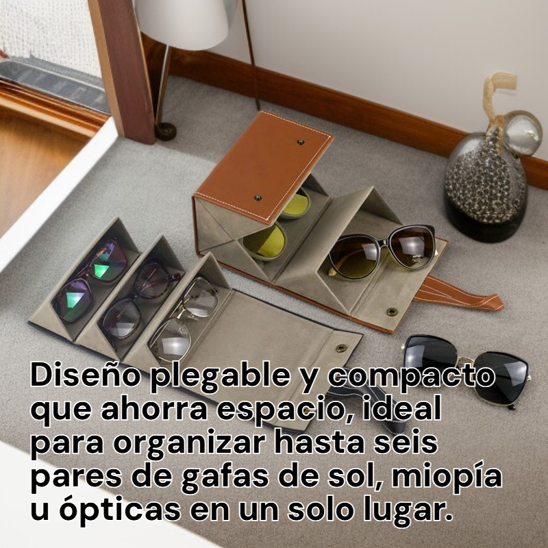  Caja de almacenamiento plegable de cuero para gafas con múltiples compartimentos