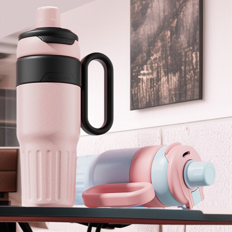 대용량 더블 진공 텀블러 학생 휴대용 비주얼 플라워 티컵 보냉 아이스컵 마카롱 빨대 물컵