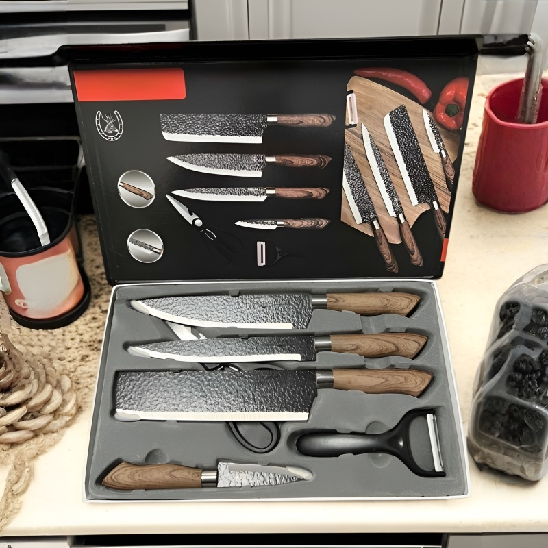 나무결 무늬로 도색된 스테인리스 스틸 주방칼