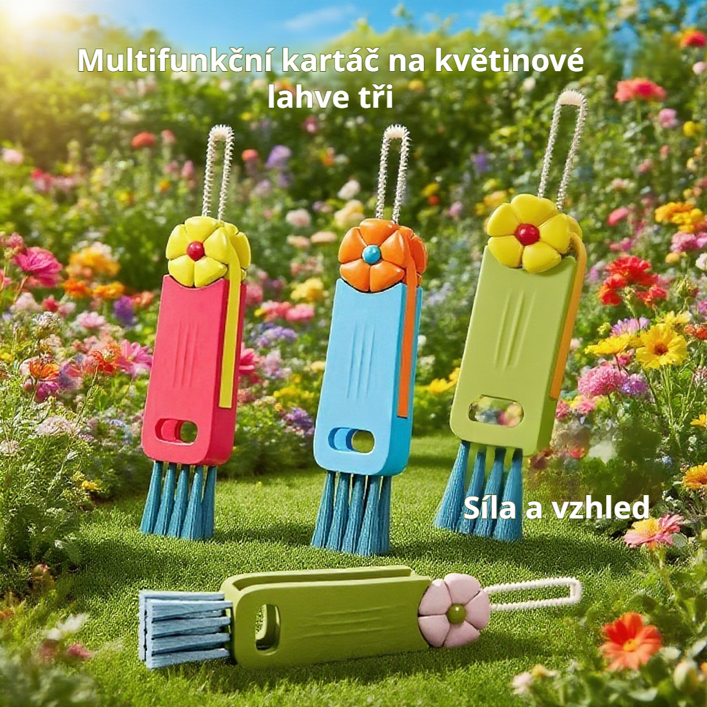  Multifunkční kartáč na poháry ve tvaru květiny 3 v 1