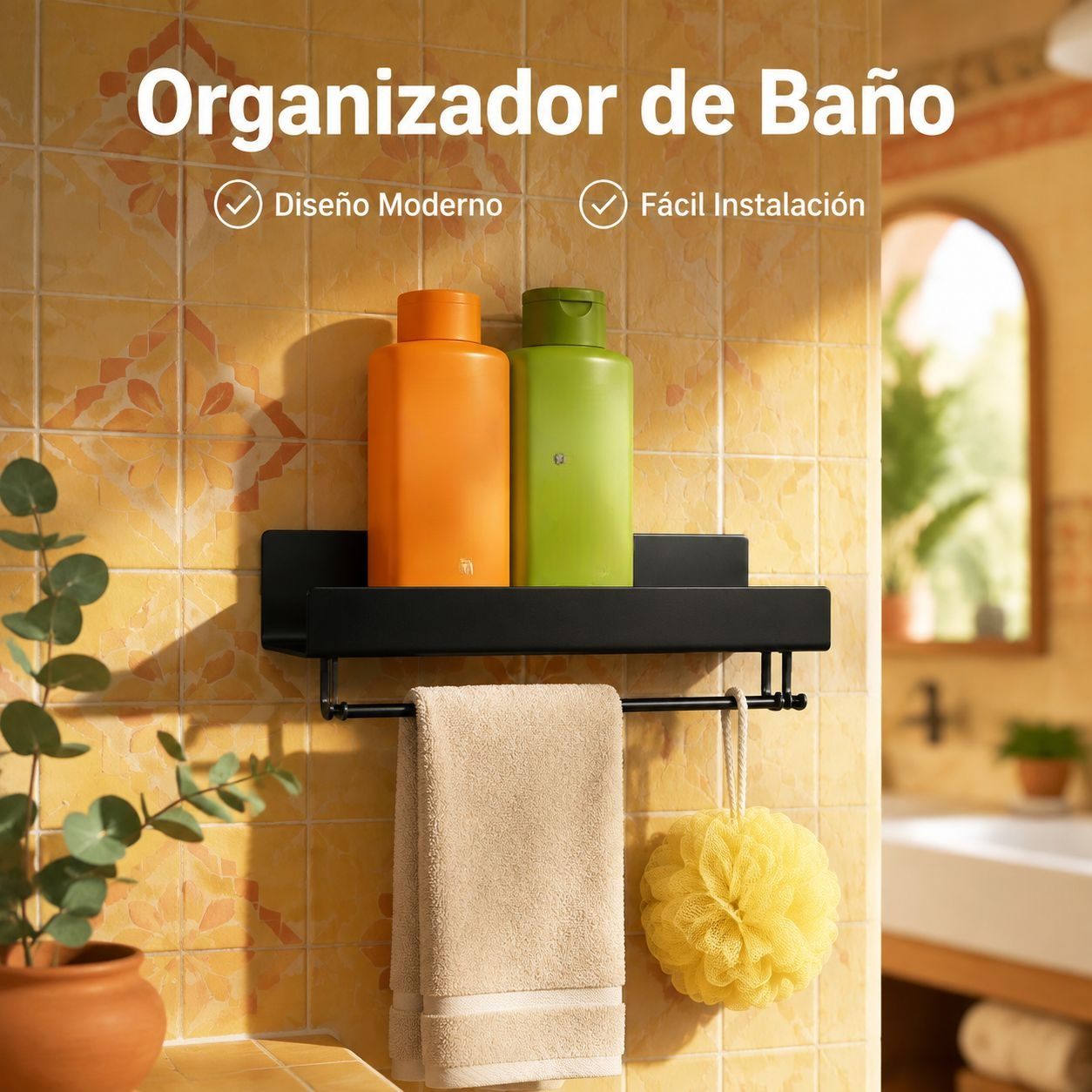 Estante de baño sin taladro, organizador para cosméticos