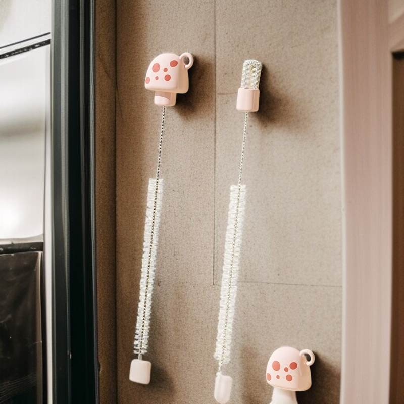 Heart Mug Cleaning Brush Dual Purpose Cup Brush Bottle Brush Small Mushroom Baby Kitchen Straw Brush