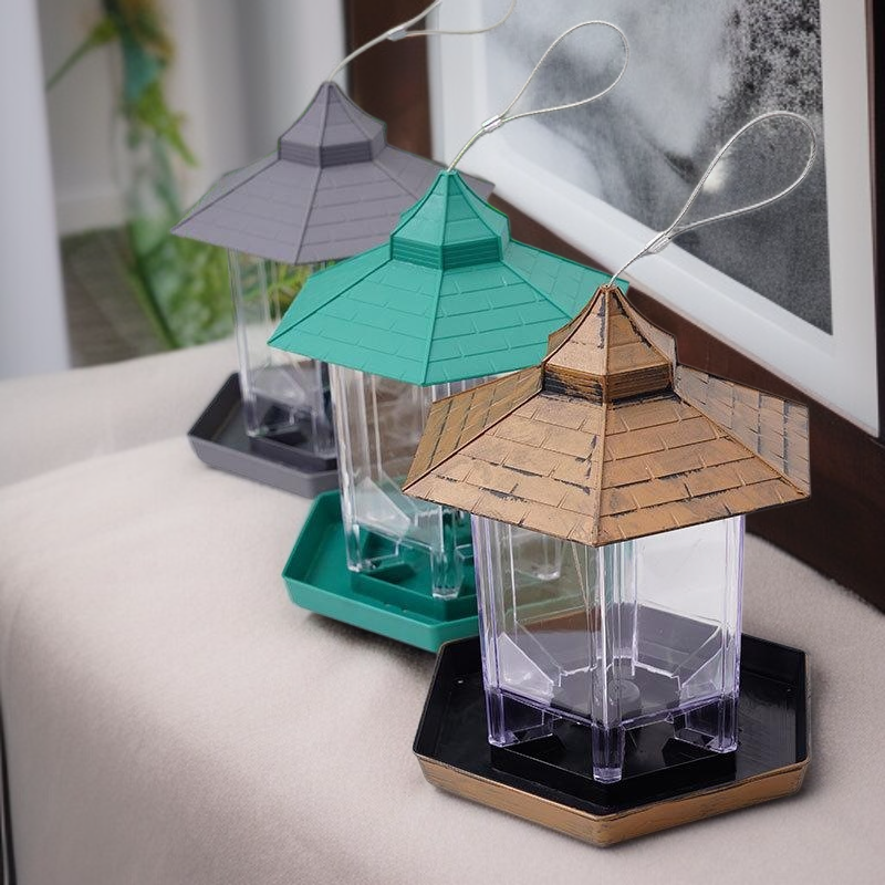 Green pavilion style bird feeder cage