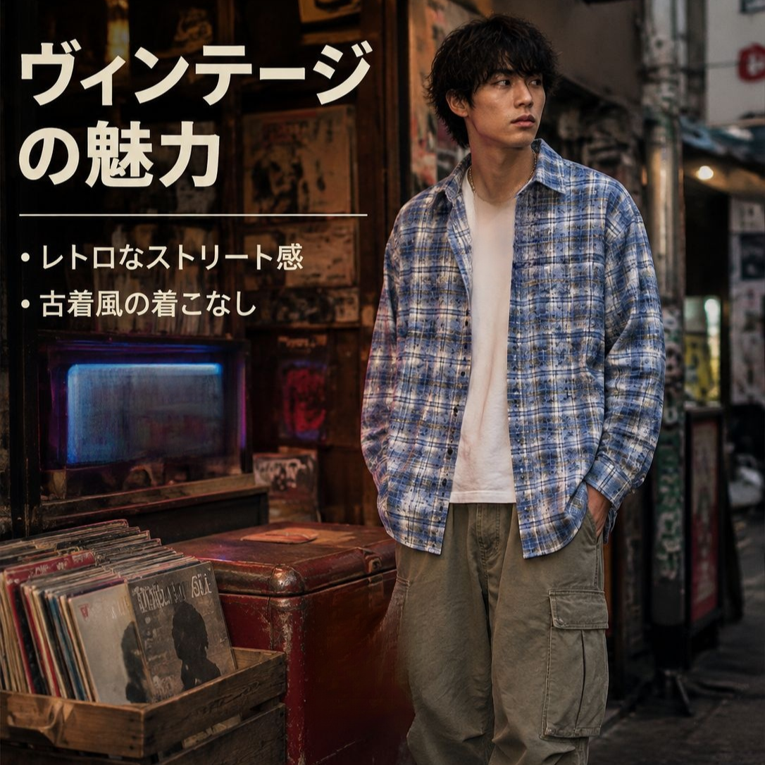 ファッショナブルなチェック長袖シャツ