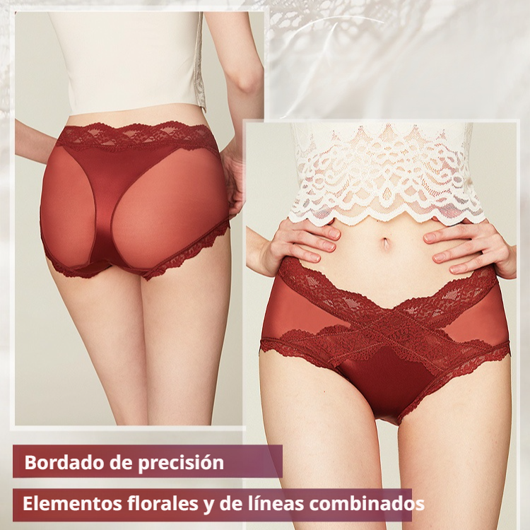 Encantadora y sensual braguita de encaje con diseño cruzado en la cintura