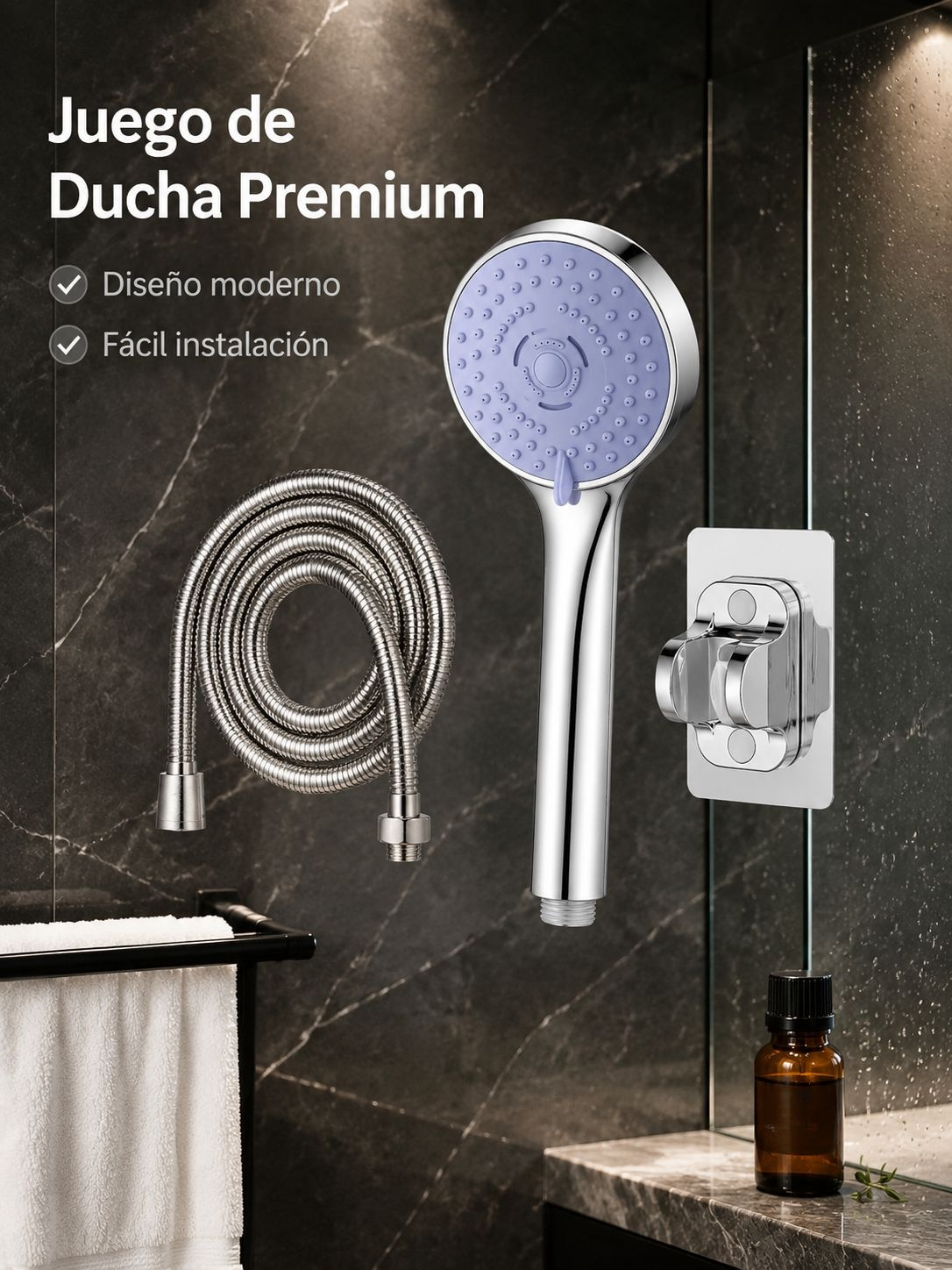 Cabezal de ducha de alta presión con manguera, juego para baño en casa y dormitorio