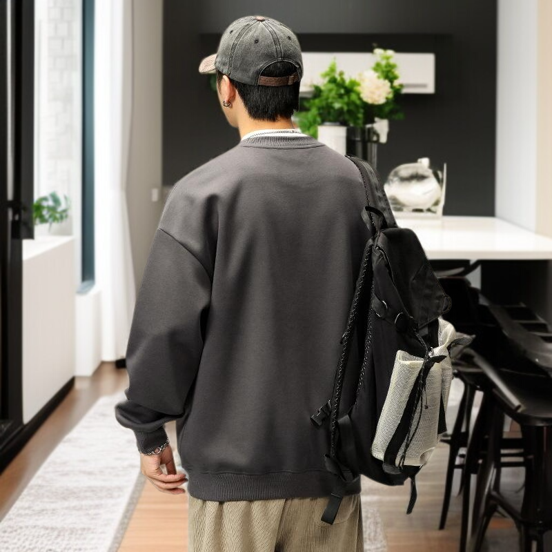 남자 오버사이즈 라운드 톱 자수 빈티지 맨투맨 상의 박시 라운드 빈티지 맨투맨