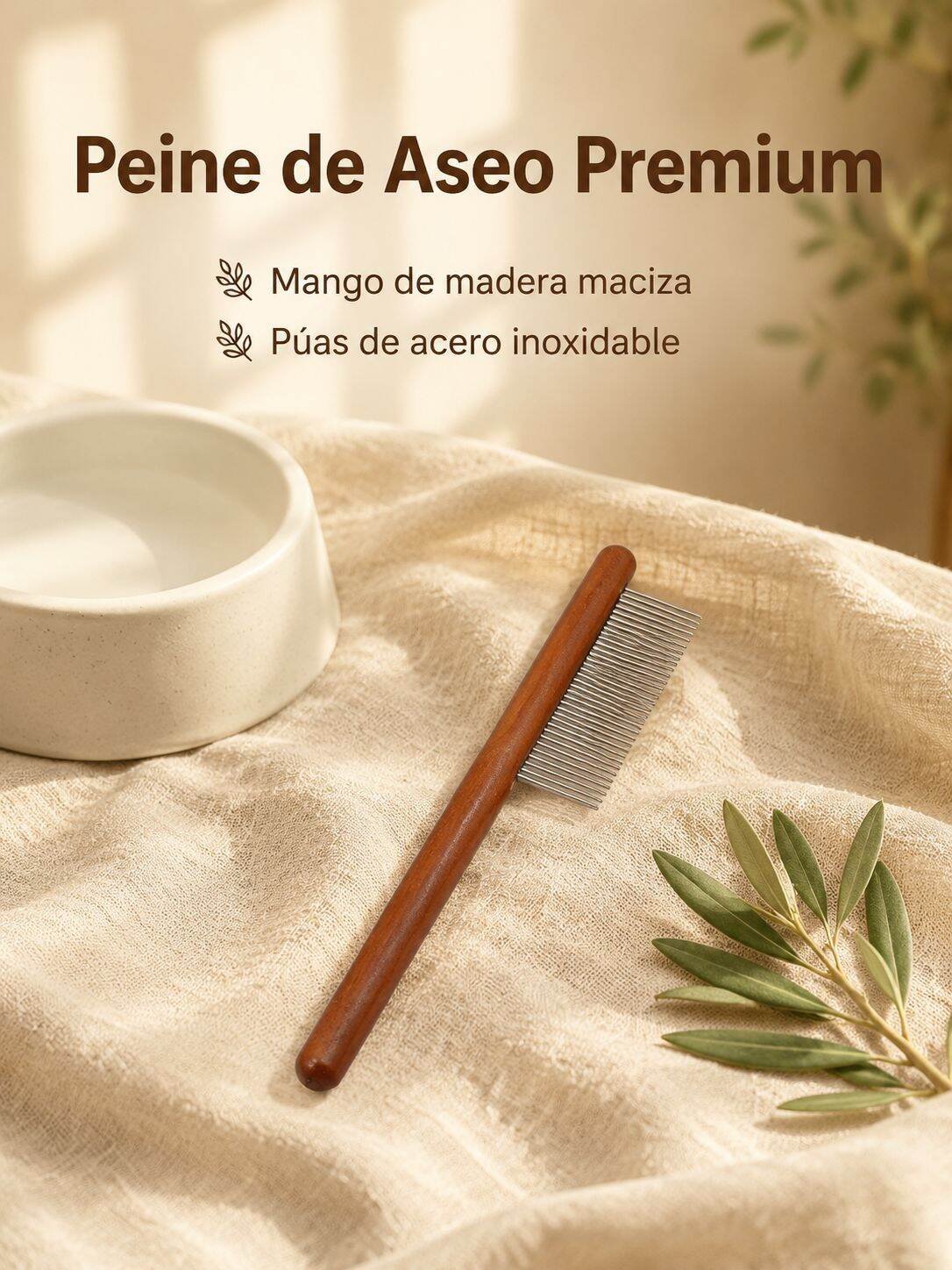 Cepillo para mascotas con mango de madera maciza